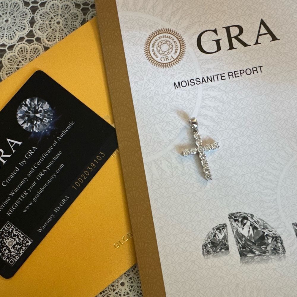 GRA Silver Cross Pendant with Moissanite Gems